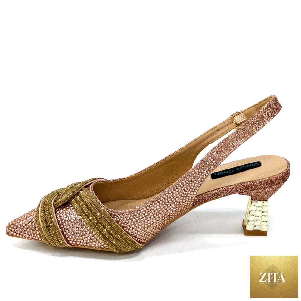 Elegant women's shoes and matching bag set with rhinestones from EdleessFashion, showcasing luxurious design and sparkling details.