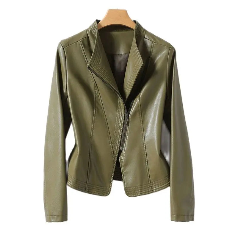 Women Sheepskin Short Jacket Slim Inclined Zipper Casual Autumn Winter