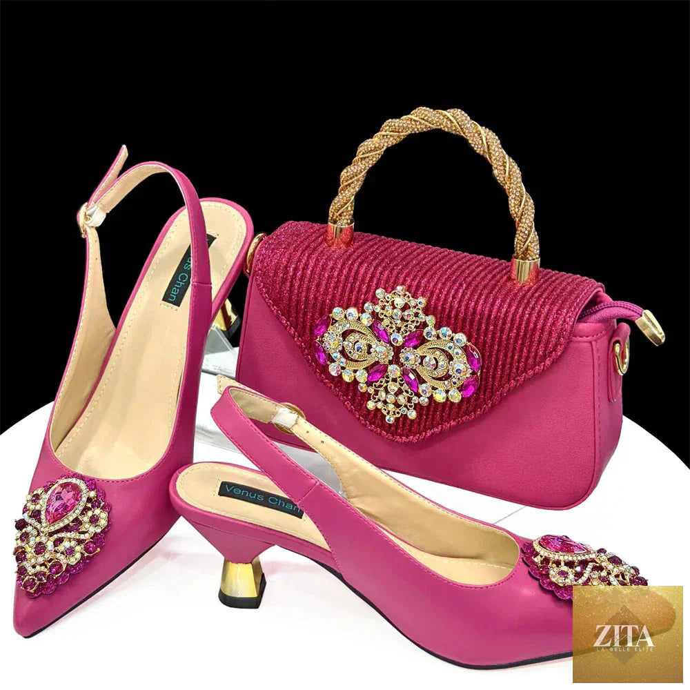Luxurious women's crystal pointed high heels and shoe bag set by EdleessFashion, featuring elegant design and sparkling embellishments.