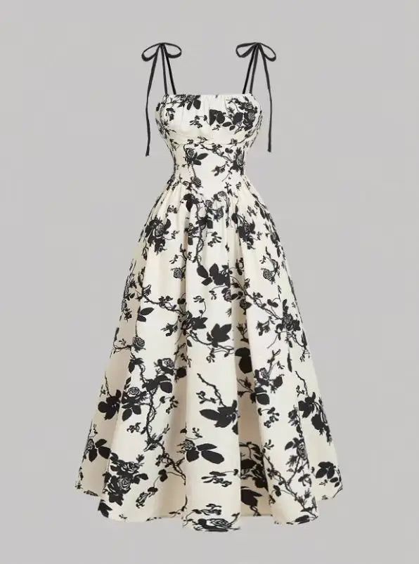 Women's Floral Slip Dress French Vintage High Waist Casual Sundress