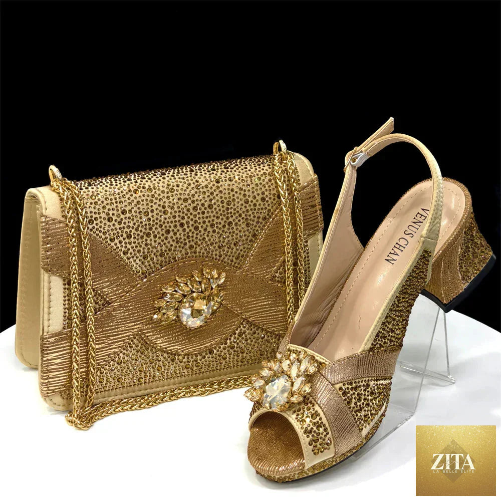Elegant women's peep-toe heels and matching bag set by EdleessFashion, featuring a luxurious design and sophisticated style.