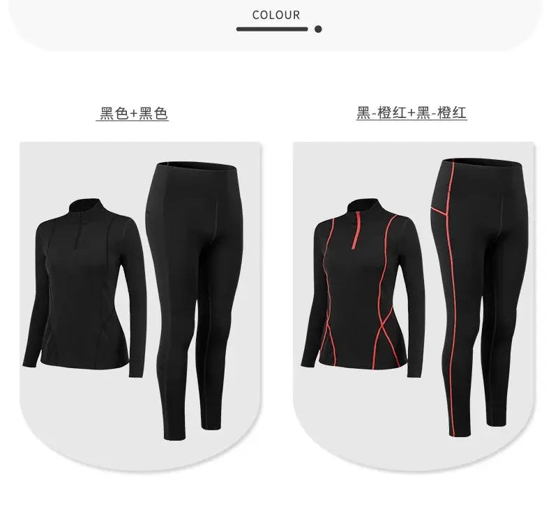 Autumn Winter Fleece Fitness Yoga Clothes Tight Fitting Sweatsuit Women Outdoor Running Sport Training Shirt Pants Two-piece Set ZITA LA BELLE ÉLITE