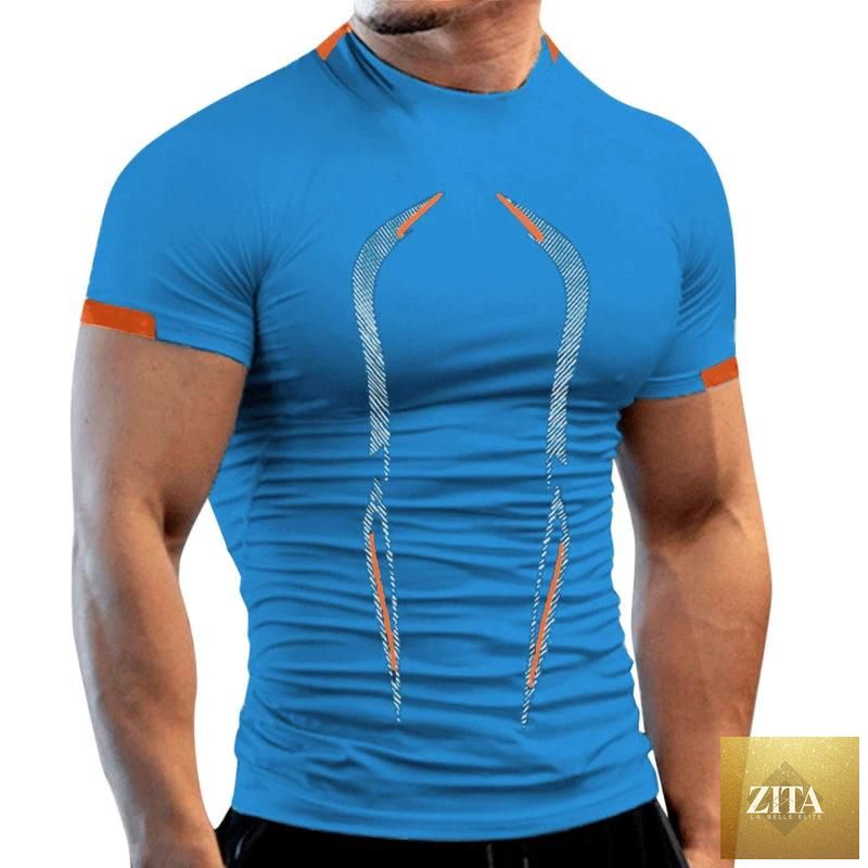 Men's breathable summer gym T-shirt by MANDOTOS, quick-drying jogging and running T-shirt for fitness training.
