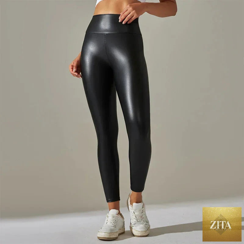 Women PU Leather Leggings – High-Waist Oversized Trendy Yoga Pants