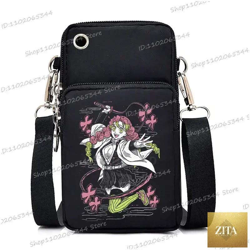 Zita La Belle Elite Demon Slayer phone bag featuring Nezuko and Mitsuri characters as a stylish crossbody backpack.