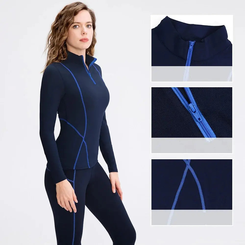 Autumn Winter Fleece Fitness Yoga Clothes Tight Fitting Sweatsuit Women Outdoor Running Sport Training Shirt Pants Two-piece Set ZITA LA BELLE ÉLITE