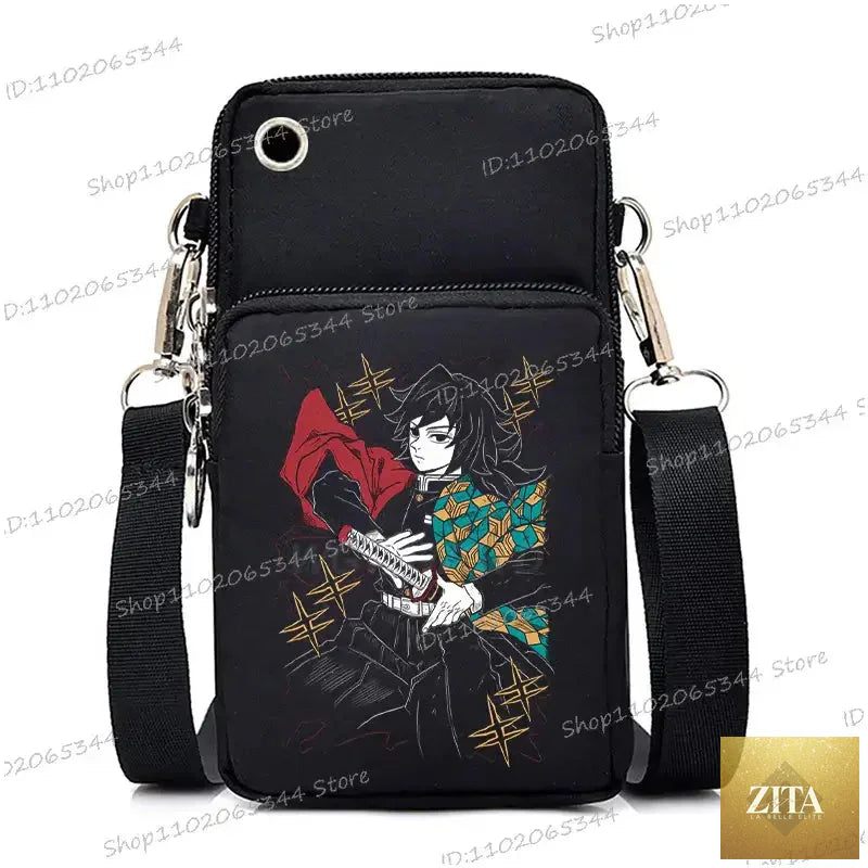 Zita La Belle Elite Demon Slayer Phone Bag featuring Nezuko and Mitsuri characters, styled as a compact crossbody purse with backpack design.