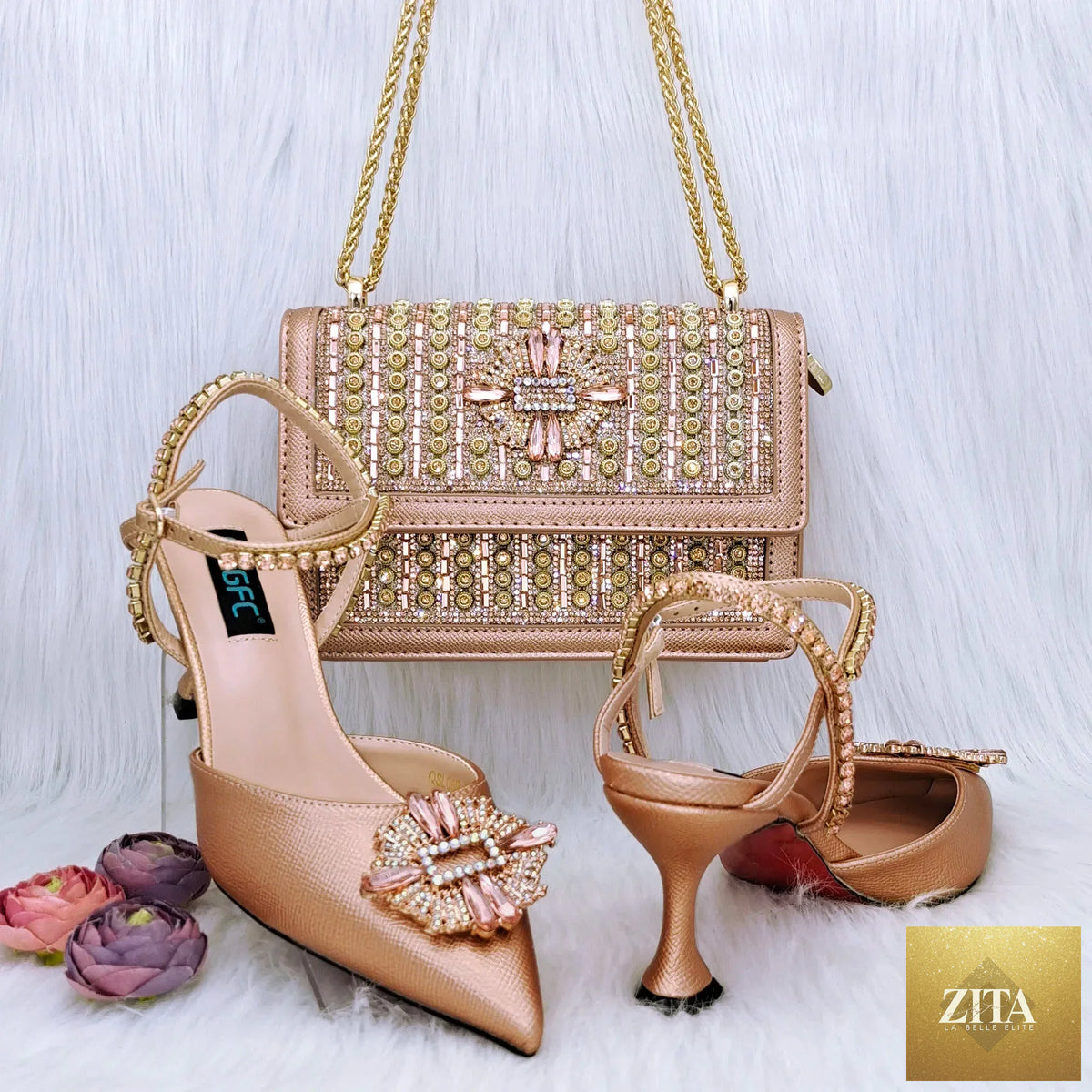 Luxurious EdleessFashion Italian shoes and evening bag set, elegant footwear and matching bag for parties and special occasions