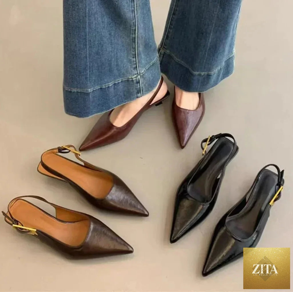 Elegant women's summer slip-on sandals featuring pointed toes, slingback design, thin heel, and stylish dress mule silhouette.