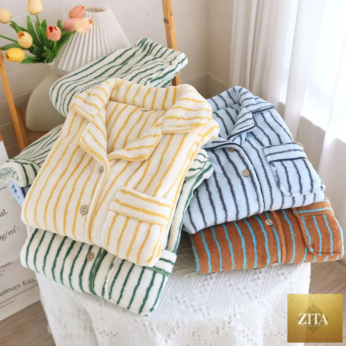 Unisex winter plush flannel pajamas set by SMinvite, LLC featuring soft, warm two-piece sleepwear for cozy home nights.