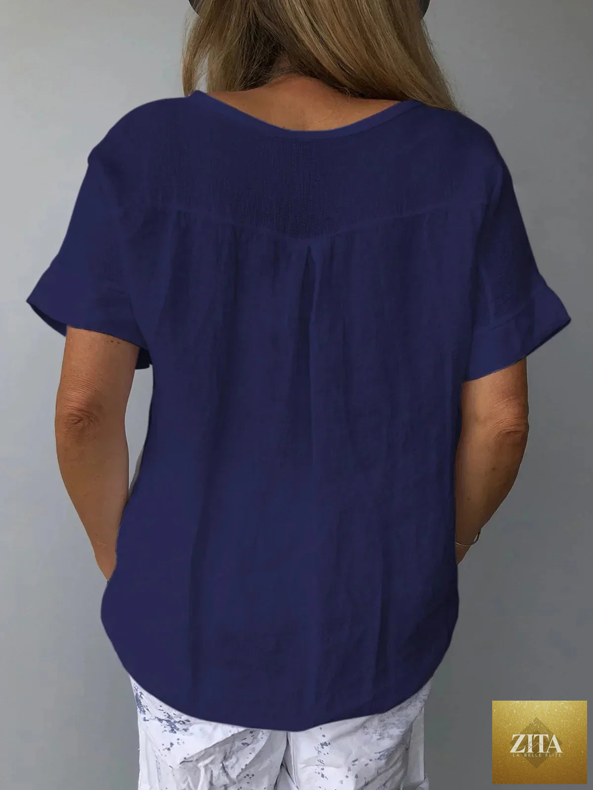 Women’s solid color cotton linen blouse, casual women shirt in a relaxed fit, styled for everyday wear.