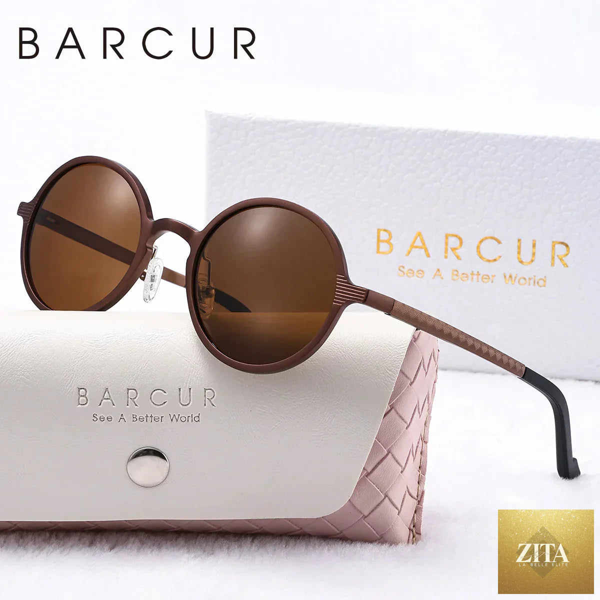 Stevvex BARCUR retro round polarized sunglasses for women with aluminum magnesium alloy frame, UV400 protection, stylish circular design.