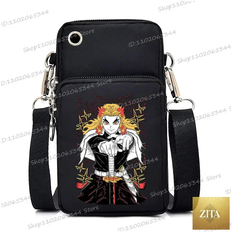 Demon Slayer Nezuko and Mitsuri themed crossbody phone bag featuring a compact backpack design by Zita La Belle Elite.
