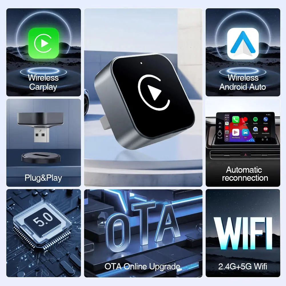 Wireless Android Auto Carplay Box/Adapter Smart USB Dongle Convert Wired To Wireless Auto Connect for Factory Wired CarPlay Cars ZITA LA BELLE ÉLITE