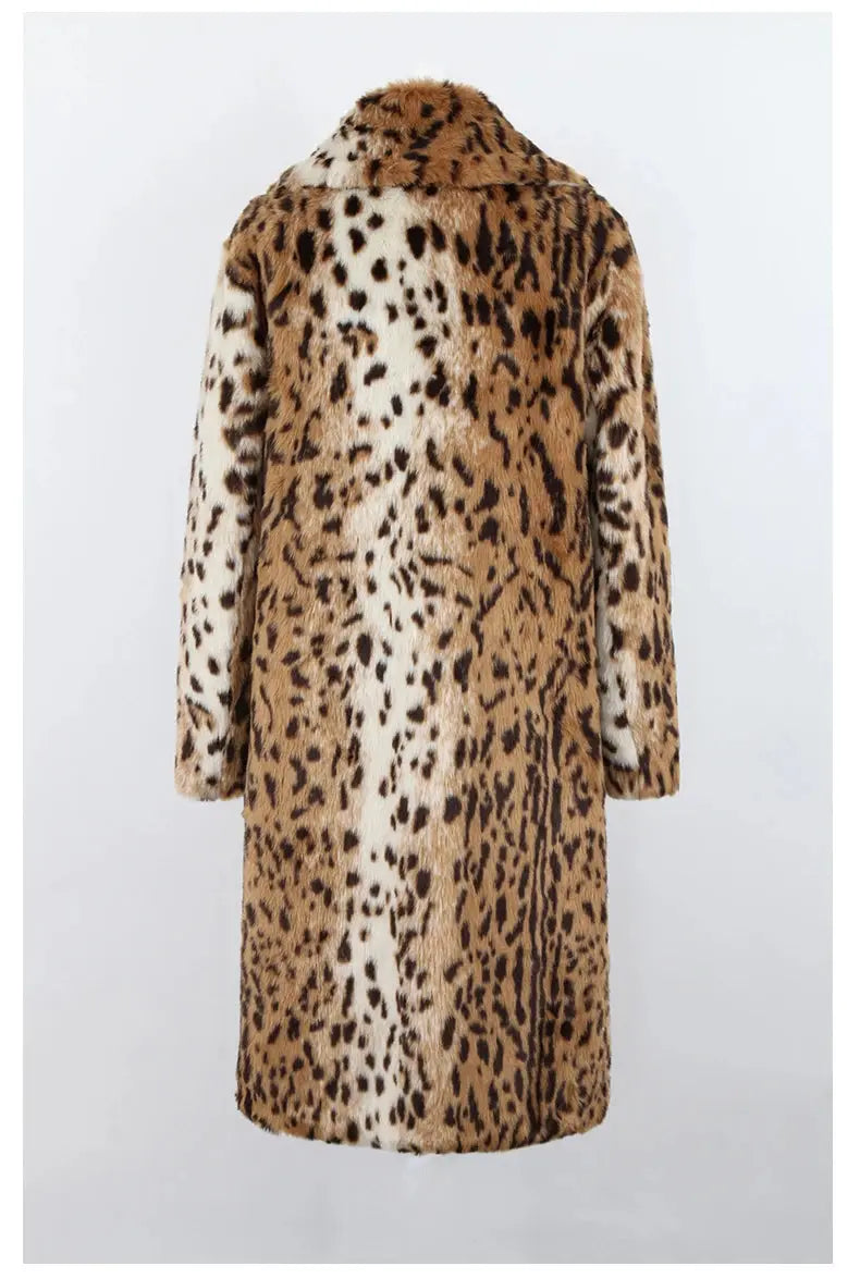 Nerazzurri Winter Long Loose Luxury Thick Warm Soft Fluffy Leopard Print Faux Fur Coat Women Lapel Runway European Fashion 2022 ZITA LA BELLE ÉLITE