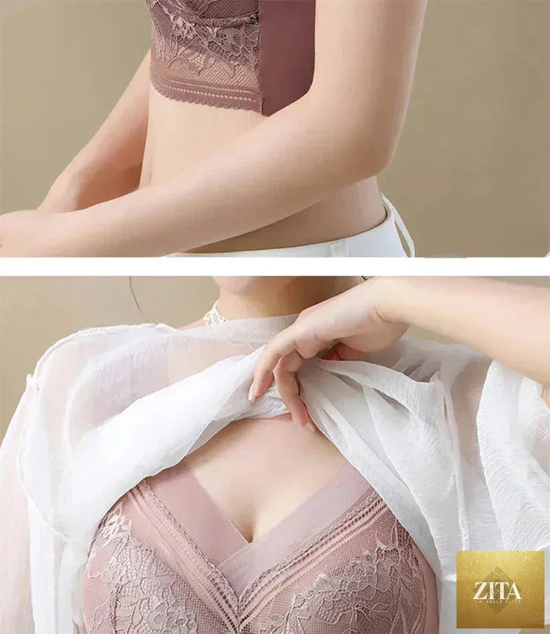 Femstylo L-6L women’s wireless push-up ice silk bralette with lace, seamless design and plus size fit, ideal for summer lingerie.