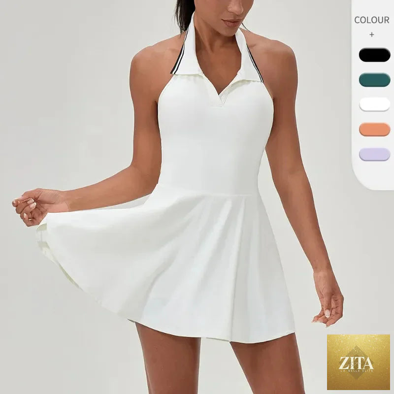 Women's A-line tennis and golf jumpsuit dress by THRIXINE, featuring a sporty design and comfortable fit for active wear.