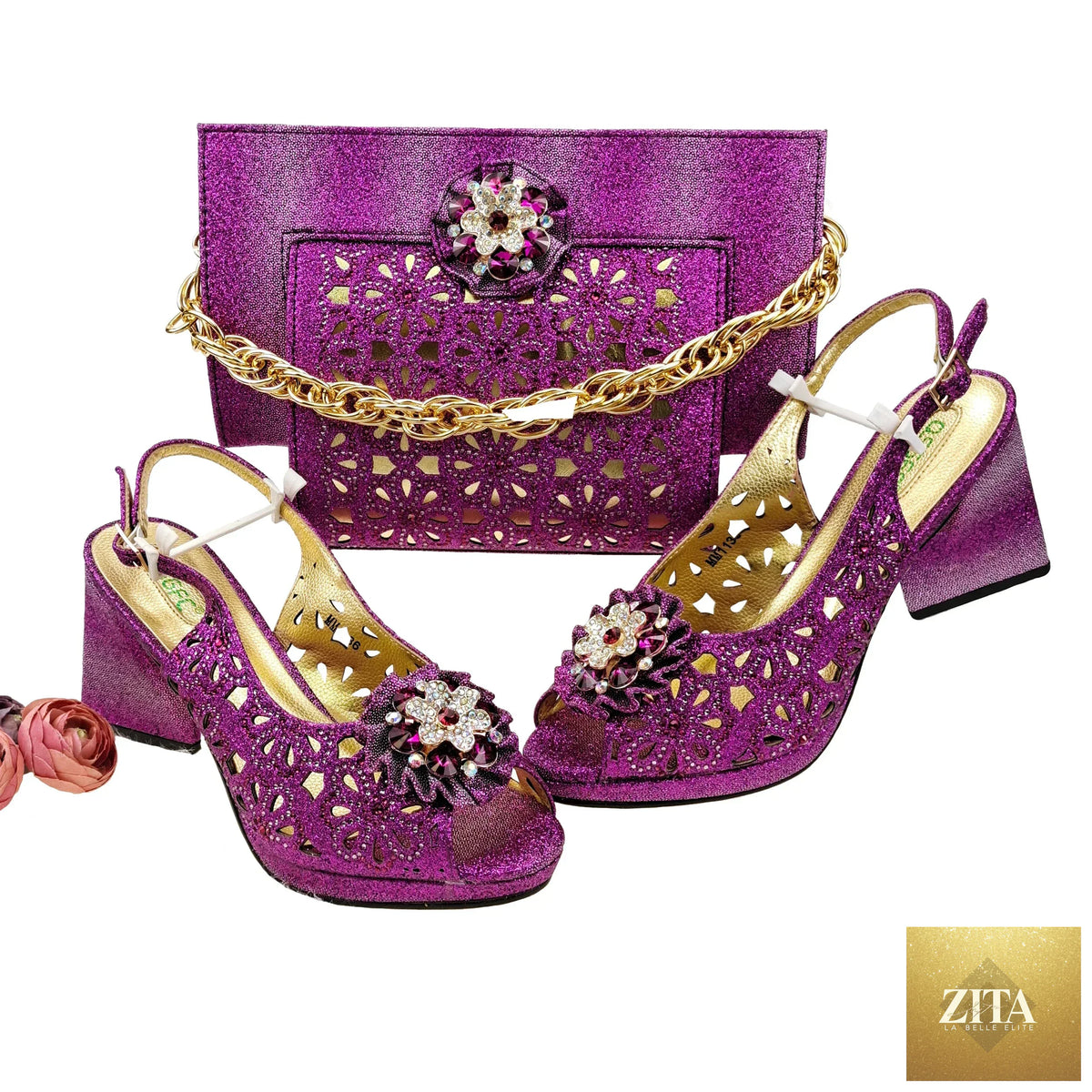 Elegant Italian shoes and matching bag set by EdleessFashion, perfect for evening parties, featuring luxurious design and stylish details.