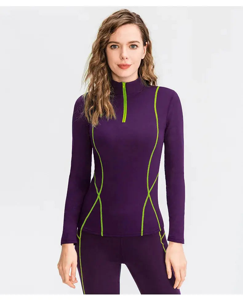 Autumn Winter Fleece Fitness Yoga Clothes Tight Fitting Sweatsuit Women Outdoor Running Sport Training Shirt Pants Two-piece Set ZITA LA BELLE ÉLITE