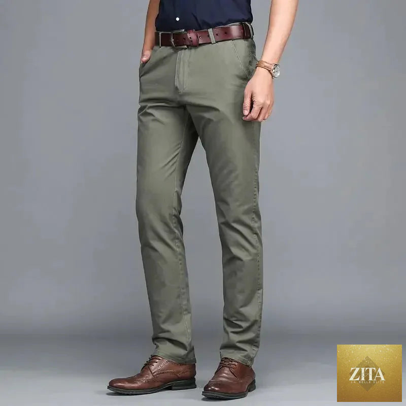 Slim men's cotton casual suit pants in summer lightweight fabric, featuring a modern fit and classic style.