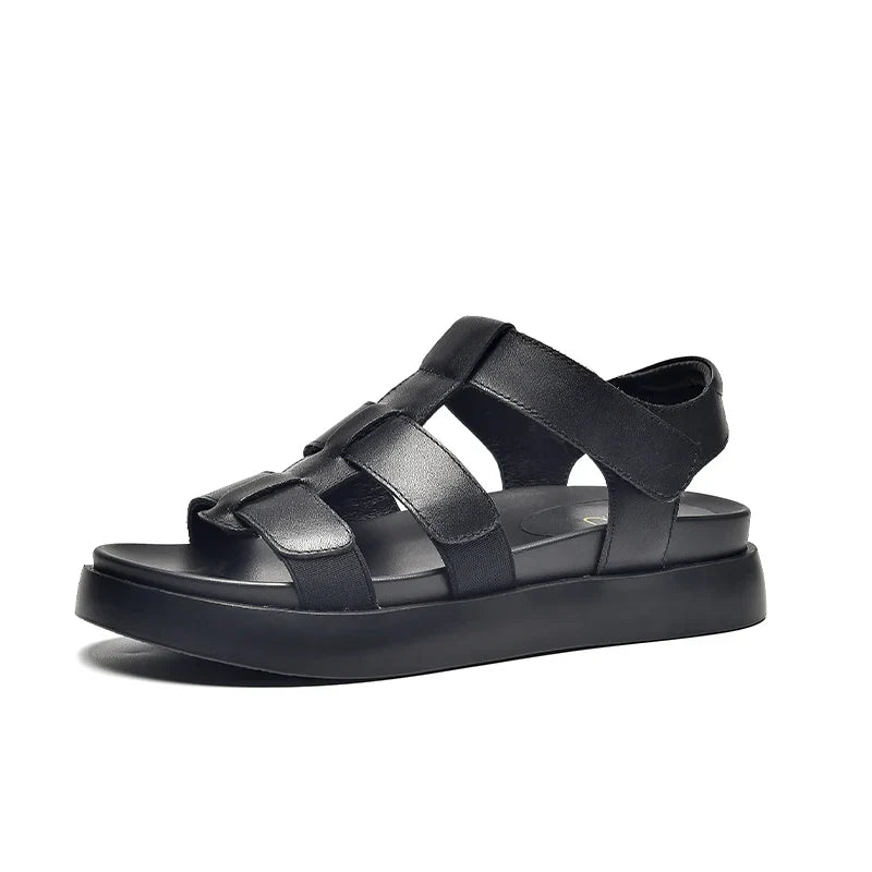 BeauToday Summer Gladiator Sandals Women Calfskin Leather Open Toe T-bar Strap Hook & Loop Summer Ladies Shoes Handmade 07130