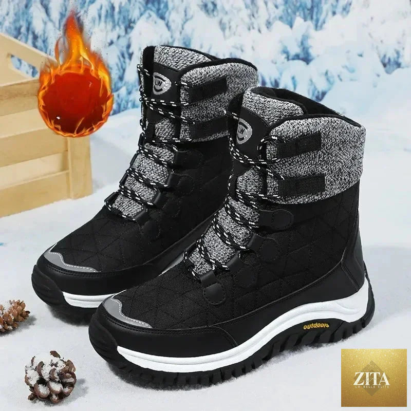 Women's fur-lined ankle snow boots for hiking by SHOMICOBOUTIQUE, featuring waterproof material and rugged soles for winter outdoor wear.