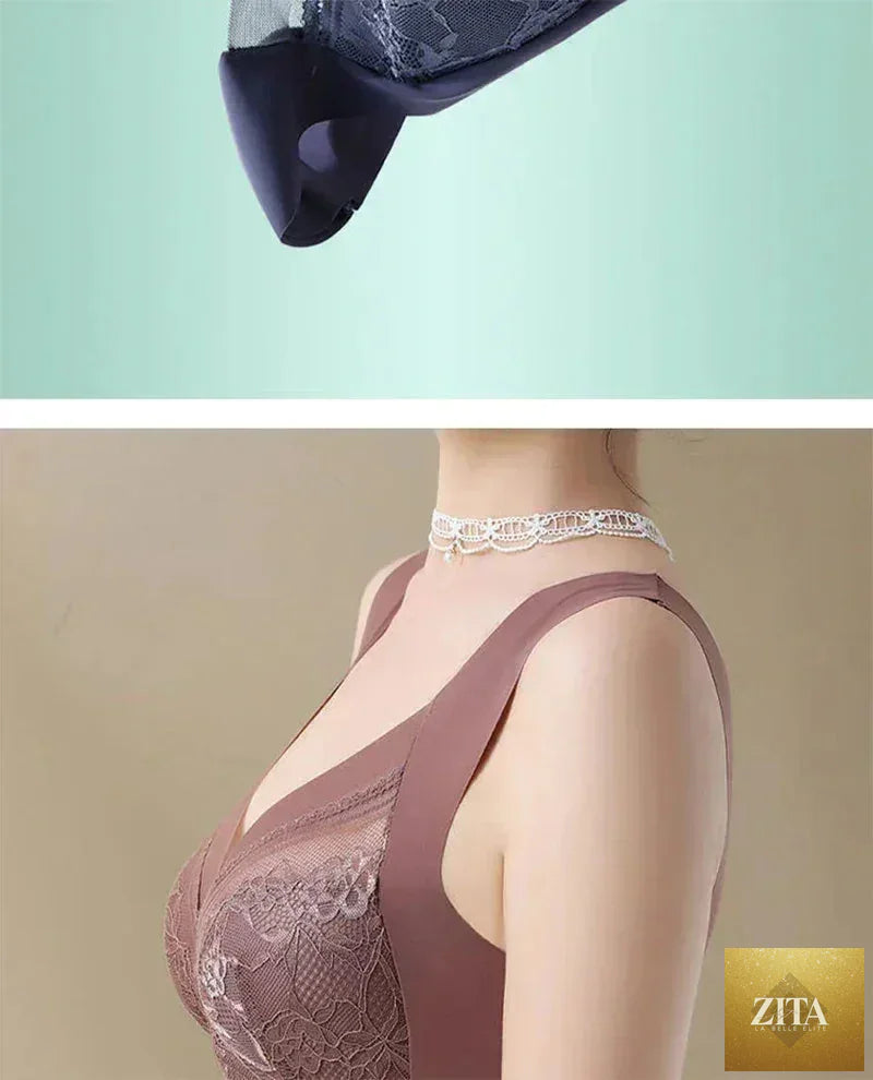 Femstylo large ice silk wireless bralette with lace, seamless push-up design, perfect for summer plus-size lingerie top.
