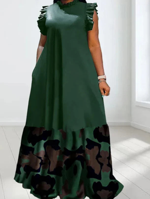 Wm star Plus Size Patchwork Elegant Full Length Maxi Dress