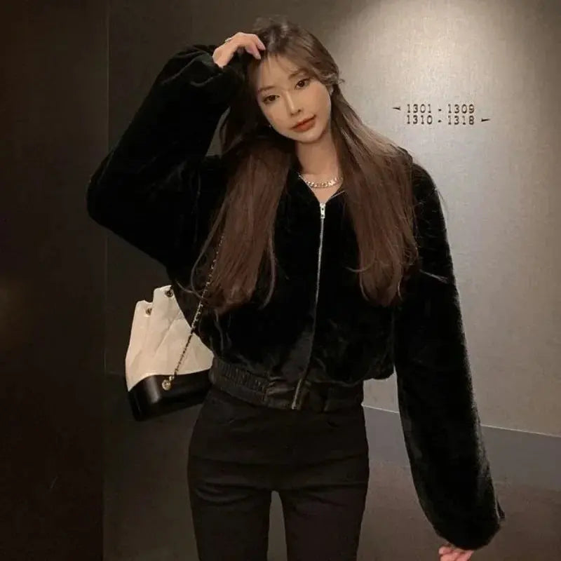 Luxury Short Faux Rabbit Fur Coat Women Crop Top Winter Thicken Warm Clothing Small Furry Hooded Faux Fur Jacket Fluffy Jackets ZITA LA BELLE ÉLITE