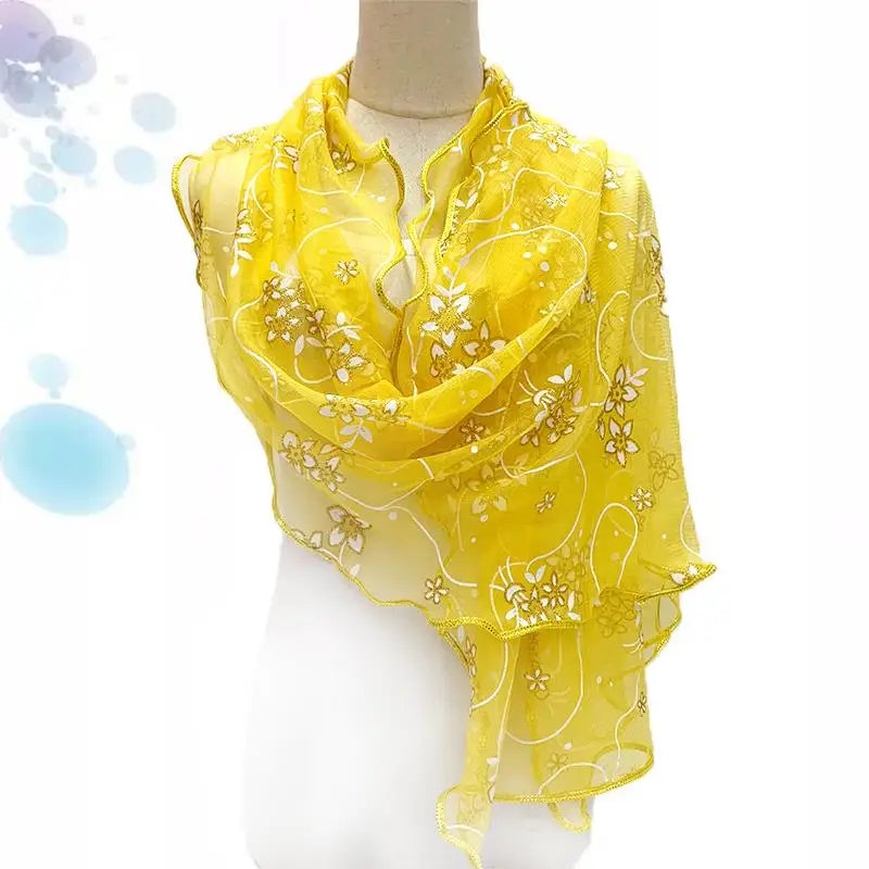 Lace Scarf Lightweight Elegant Print Silk Neckerchief Shawl Wraps