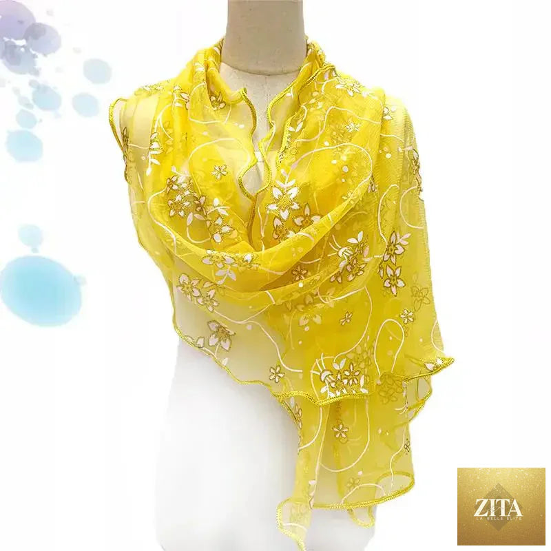 Lightweight women lace scarf with elegant printed silk design, versatile neckerchief or shawl wrap for stylish outfits.