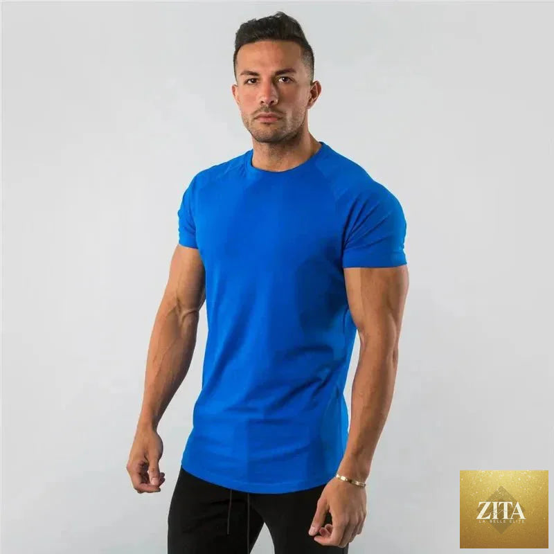 Mandotos men's casual short sleeve T-shirt with slim fit design, ideal for gym, streetwear, and summer fitness activities.