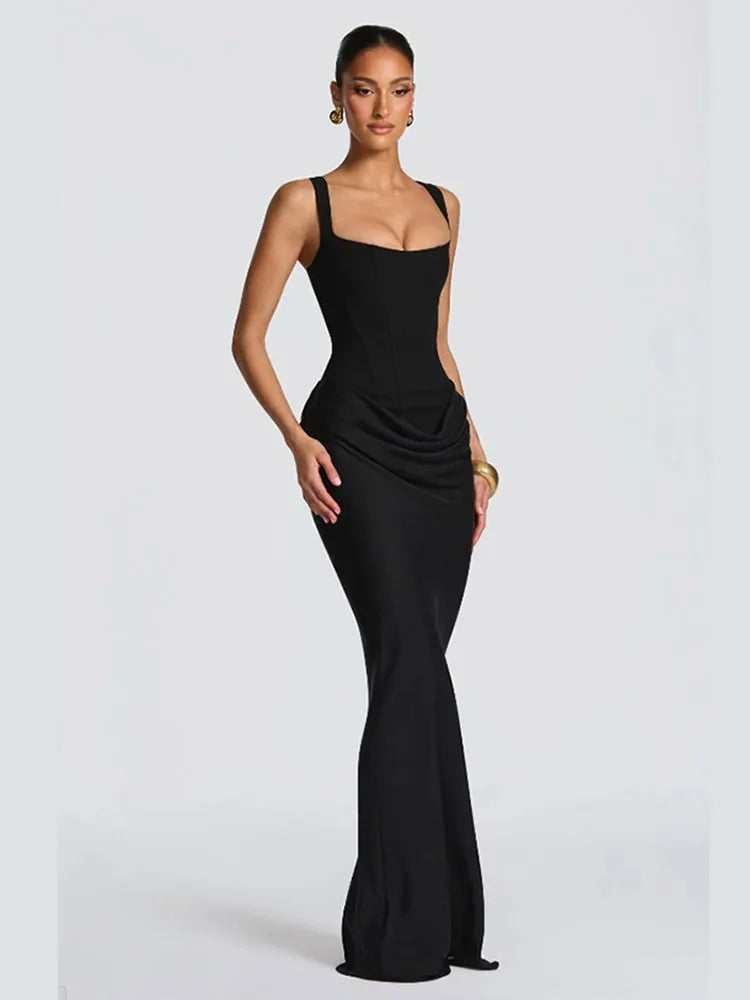 Solid pleated strapless women's dress by FLIPSTYLEZLLC featuring backless, off-shoulder design, high waist, split, perfect for summer evenings.