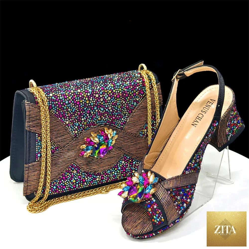 Elegant women's peep-toe heels and matching bag set by EdleessFashion, featuring luxurious design and sophisticated style.