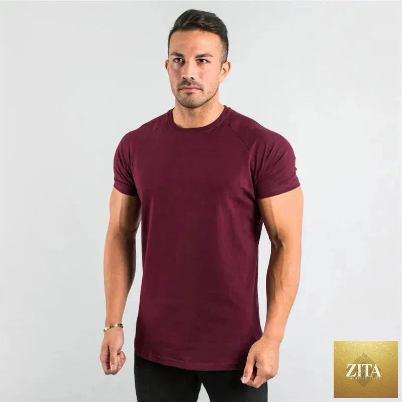 Mandotos men's casual short sleeve T-shirt, slim fit gym and streetwear top, ideal for bodybuilding and summer fitness activities.
