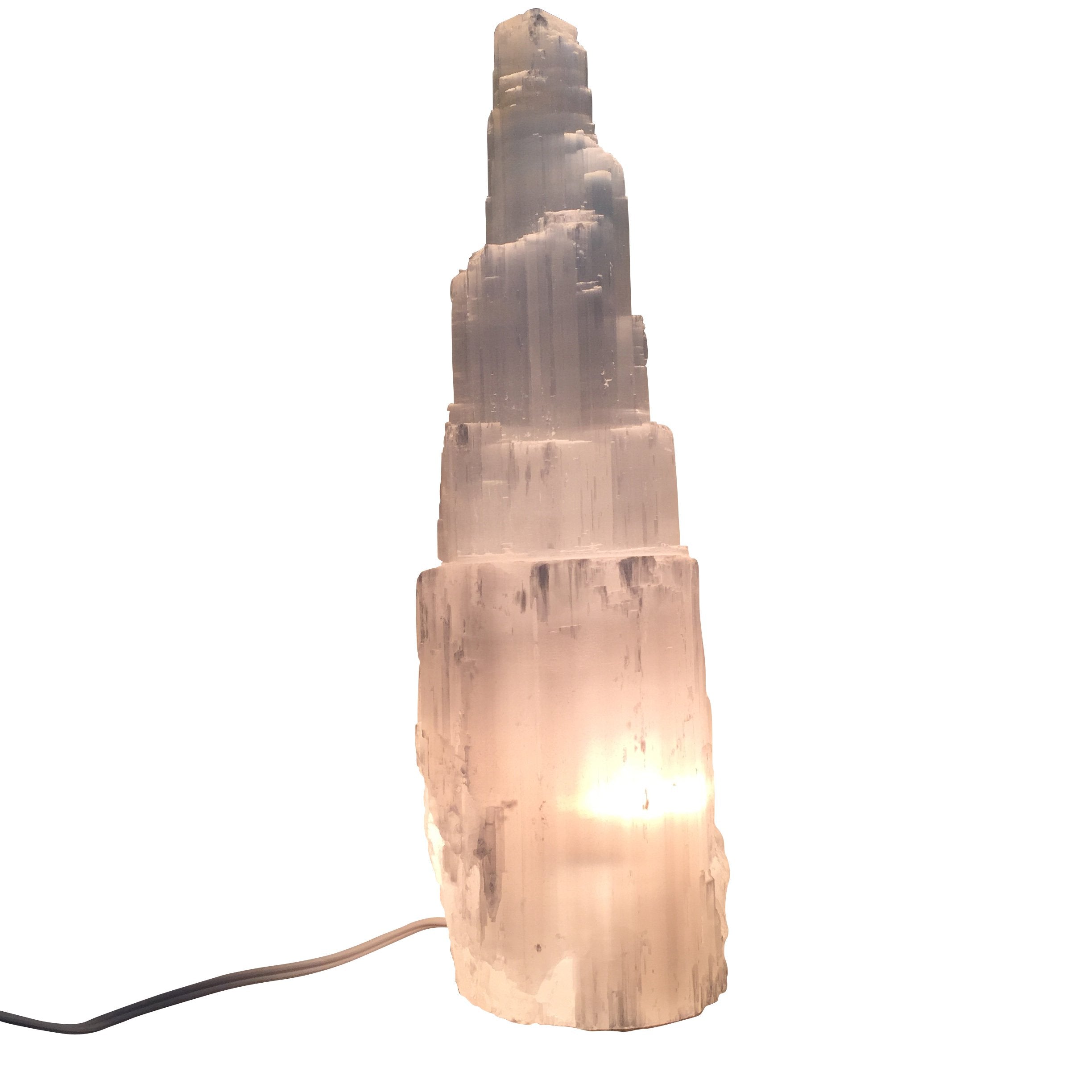 Selenite Crystal Skyscraper Lamp Prime Teal Lily