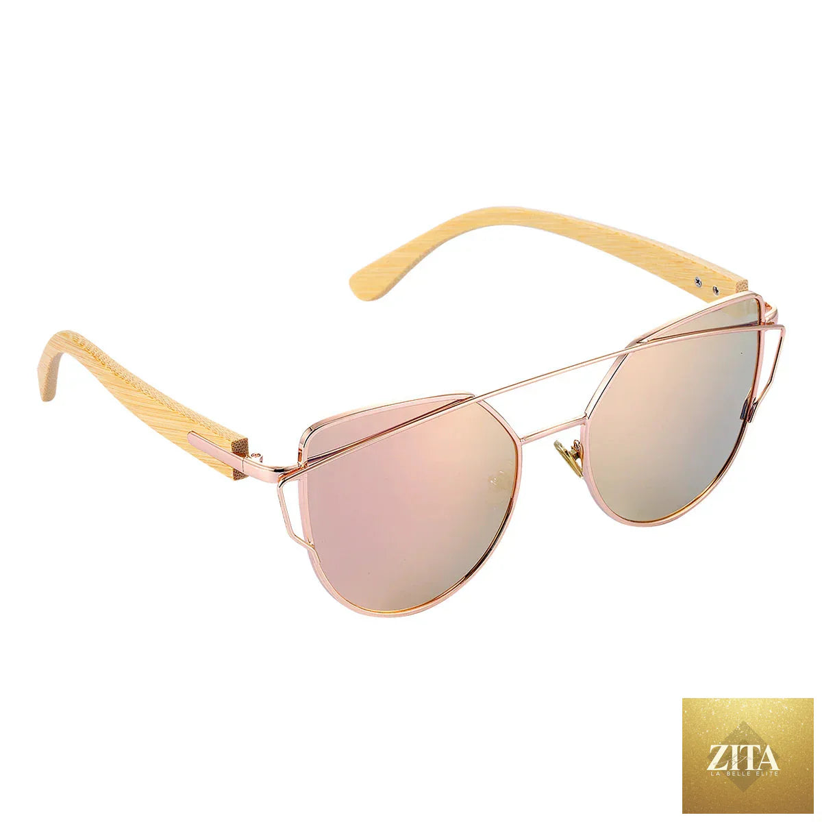 Stevvex BARCUR women's cat eye polarized sunglasses with bamboo foot frame and mirrored lenses in a white gift box for summer.