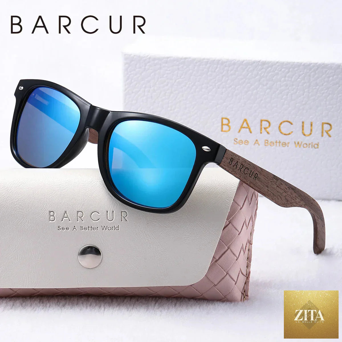 Stevvex BARCUR natural wood polarized women's sunglasses with dark luxury finish, oval shape, mirror legs, UVA/UVB protection, stylish design