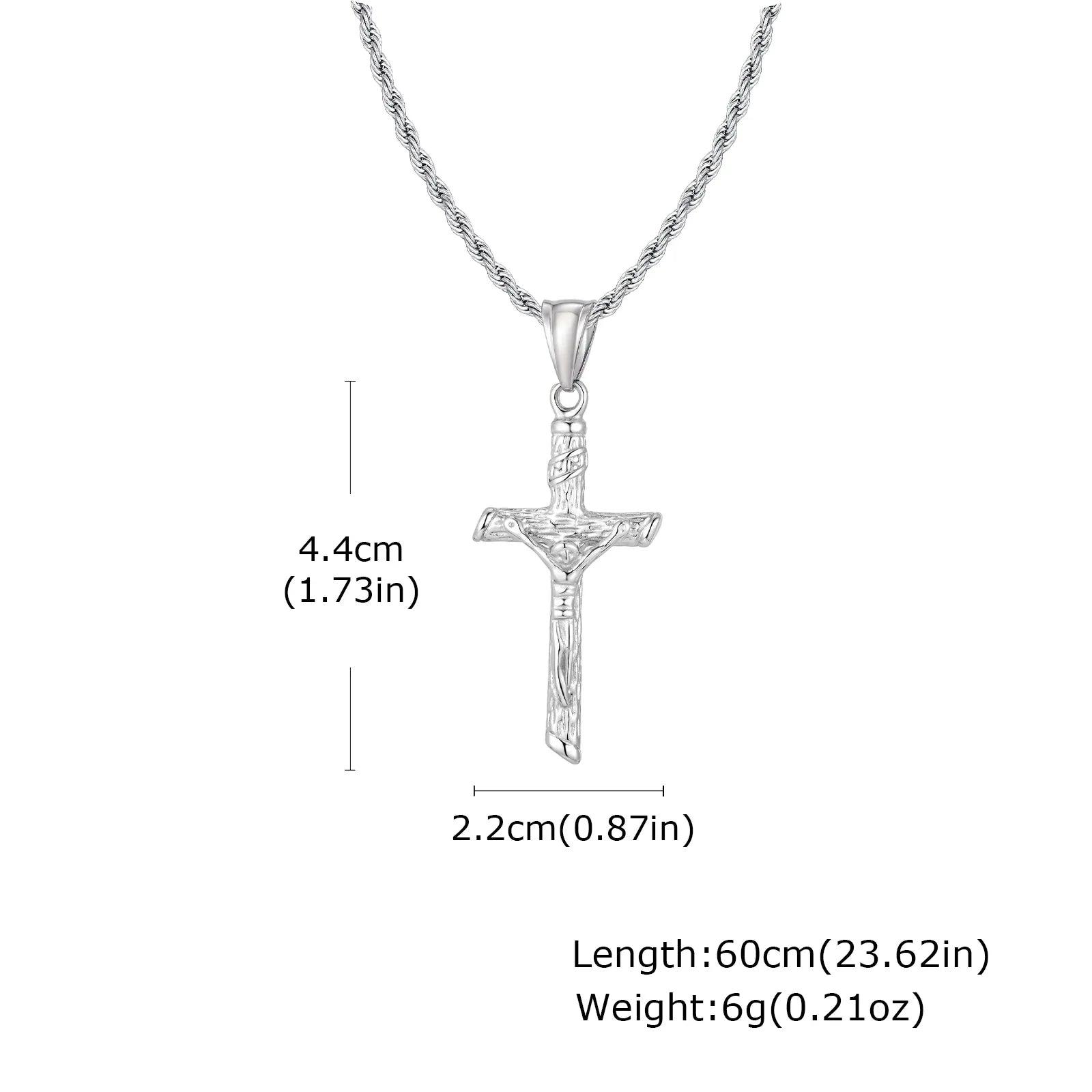 Gold-colored stainless steel cross necklace with Jesus pendant, Catholic faith jewelry for men and women, ideal for prayer and gift.