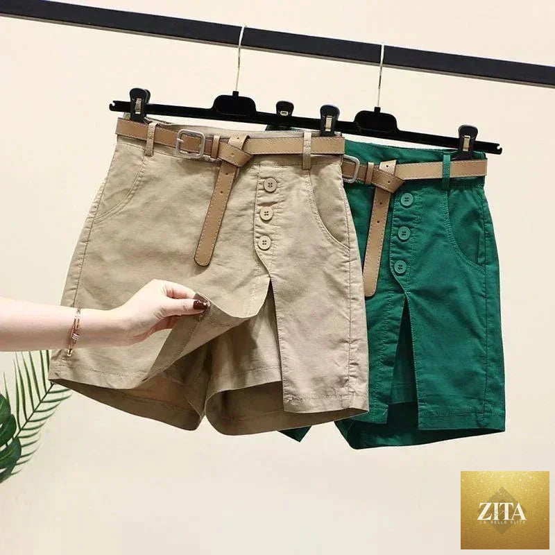 Women's casual cotton shorts by Femstylo with elastic waist, versatile summer fashion, thin A-word style, suitable for warm weather.