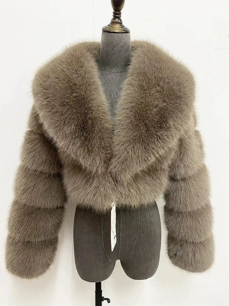 ZADORIN Luxury Big Collar Spliced Cropped Faux Fur Coat Woman Clothing Thicken Furry Faux Fur Jacket Winter Fur Coats Top Mujer ZITA LA BELLE ÉLITE