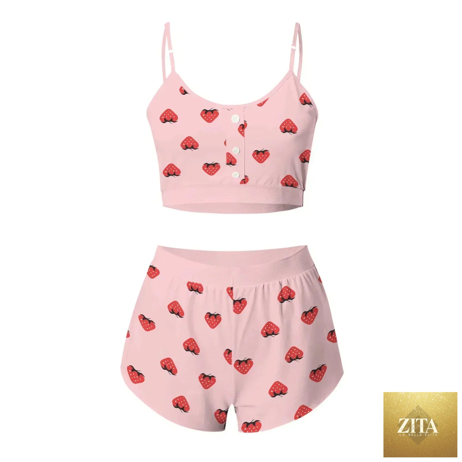 Summer 2-Piece Pajama Set Women Sleepwear Sexy Lingerie Love Printed Lace Sling Crop Tops and Shorts Loungewear Pijamas