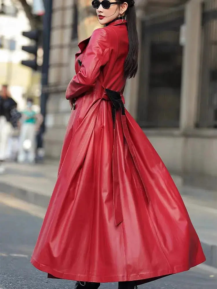 Mauroicardi Spring Autumn Extra Long Soft Pu Leather Trench Coat for Women Sashes Double Breasted Elegant Luxury Chic Overcoat ZITA LA BELLE ÉLITE