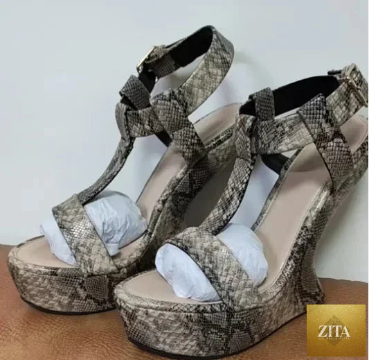 Zita La Belle Elite metallic leather high heel sandals featuring T-strap and slingback design in mixed summer colors.