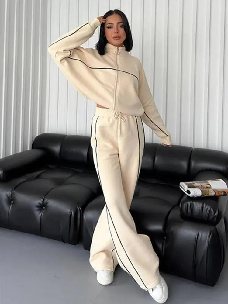 womens clothing 2 pieces set Casual Sports Suits Long Sleeved Half High Collar Cardigan Sweater Trouser Tracksuit Women Clothing ZITA LA BELLE ÉLITE