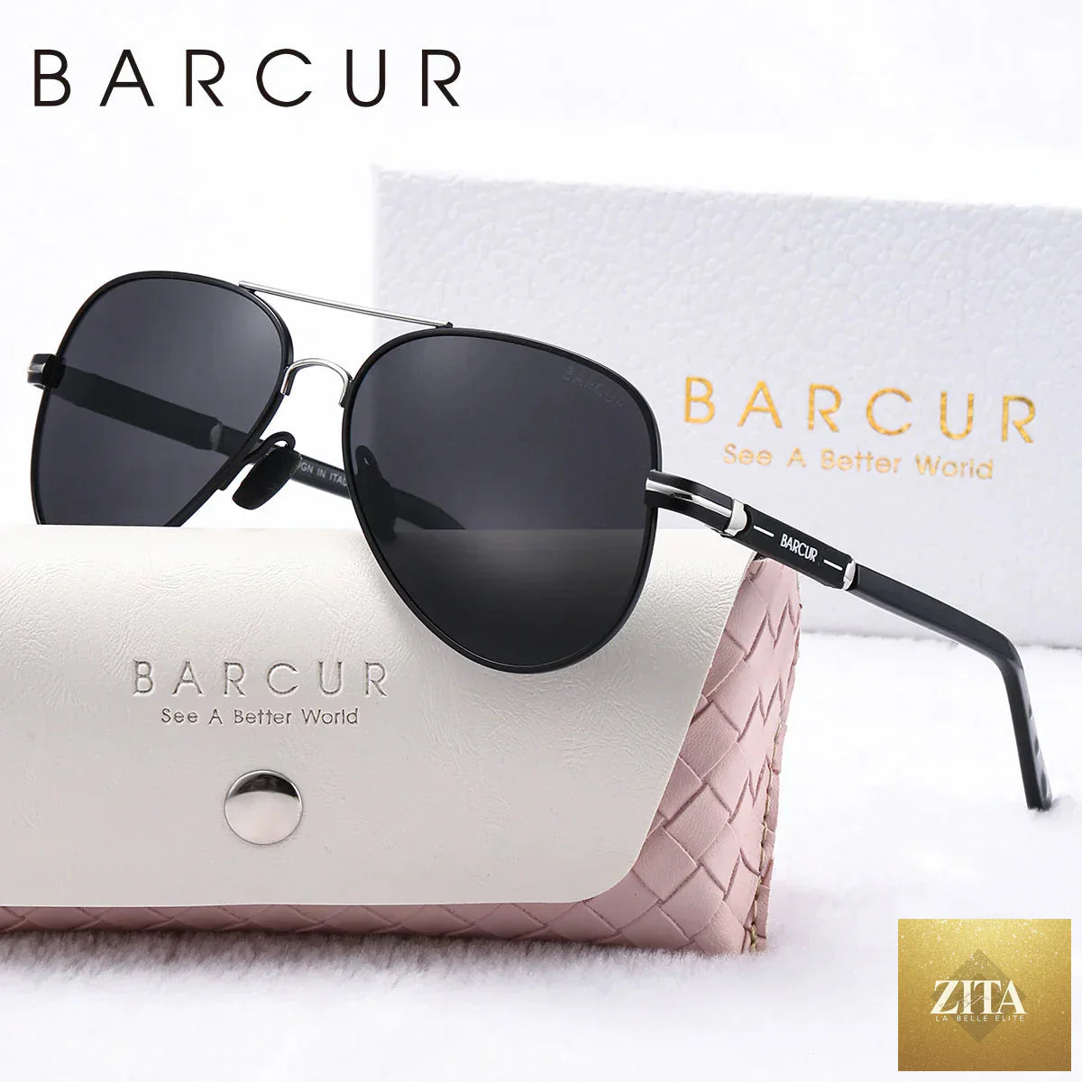 Stevvex BARCUR oversized polarized sunglasses for women with double beam elliptical metal frame and UV400 protection.