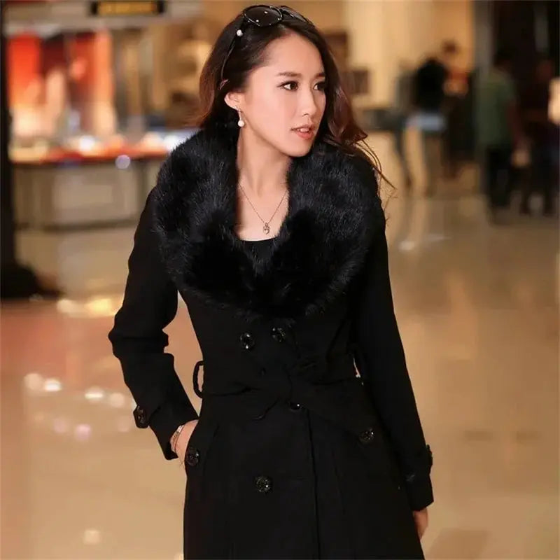 Korean Fashion Women Casual Loose Woolen Coat Elegant and Chic Solid Outerwear Long Overcoat with Belted Female Warm Cloak ZITA LA BELLE ÉLITE
