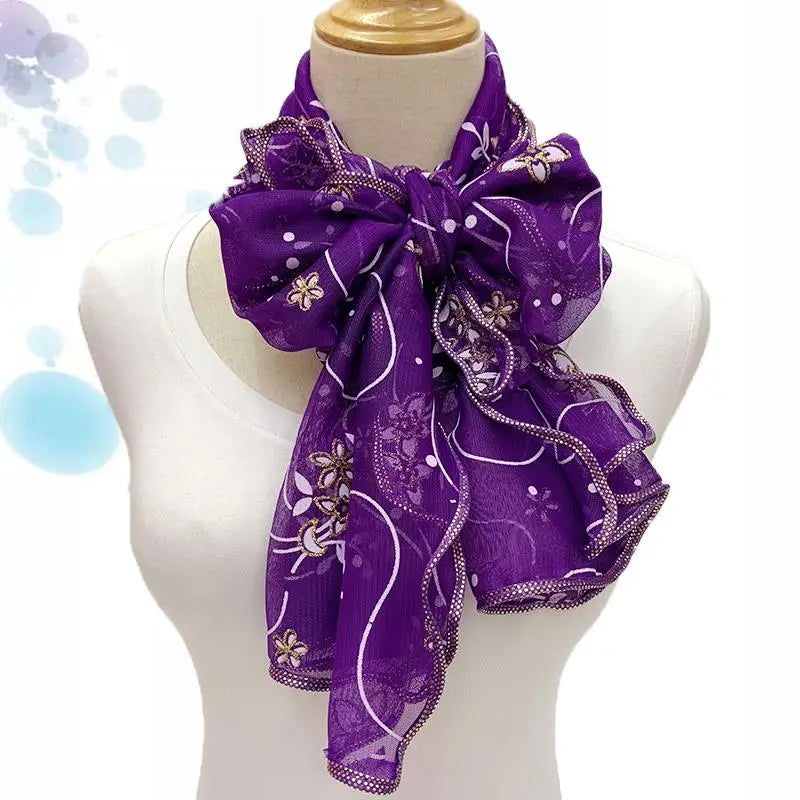 Lace Scarf Lightweight Elegant Print Silk Neckerchief Shawl Wraps