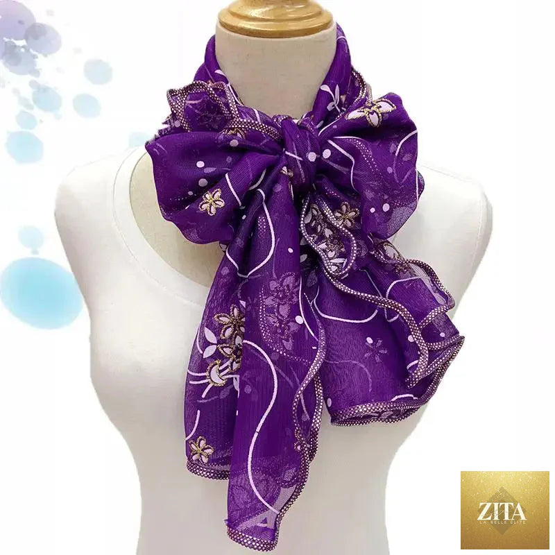 Lightweight lace silk scarf for women with elegant printed design, versatile neckerchief or shawl wrap, Trendy Attic Store01.