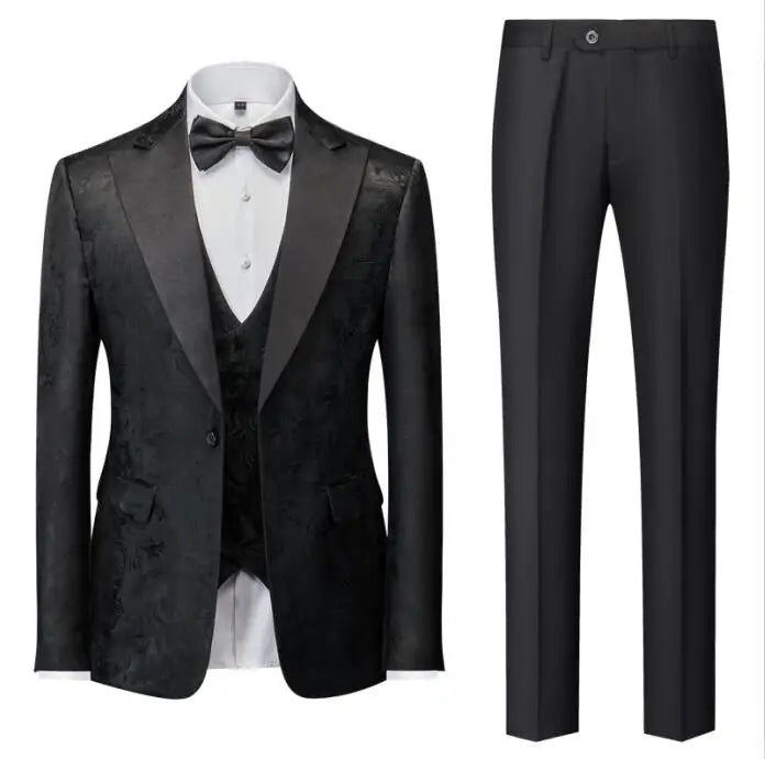Men's Suit Set Three Pieces, Jacquard Fabric Jacket Pants & Vest